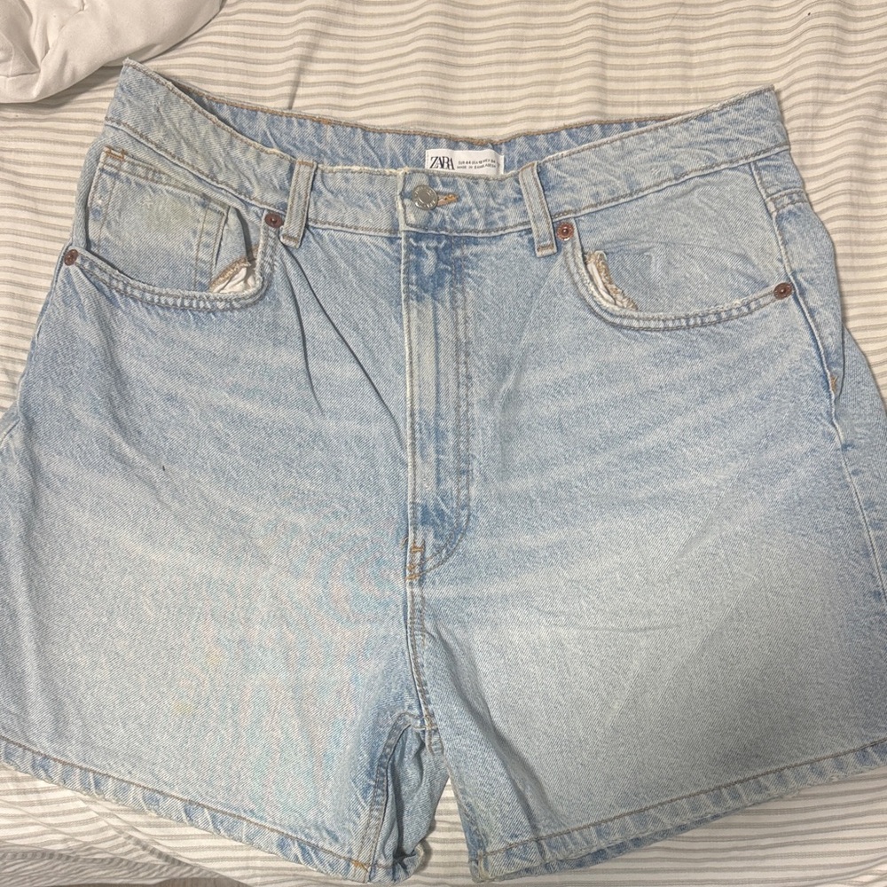 ZARA Light Blue High-Rise Denim Shorts